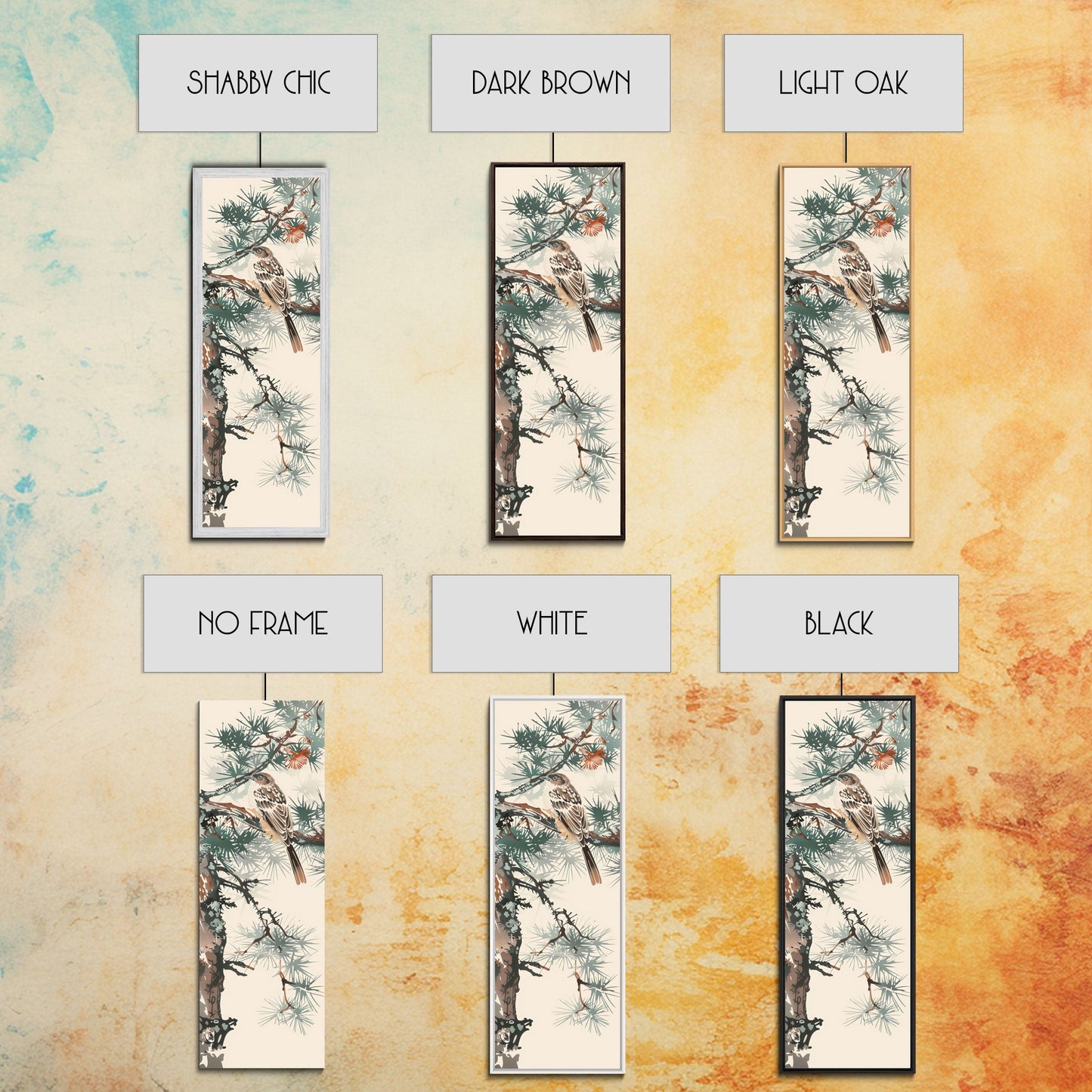 Canvas Print Sparrow Perched On Pine Tree Branch, Subtle And Serene Japanese Nature Scene For Tranquil Home Decor, Wall Decoration