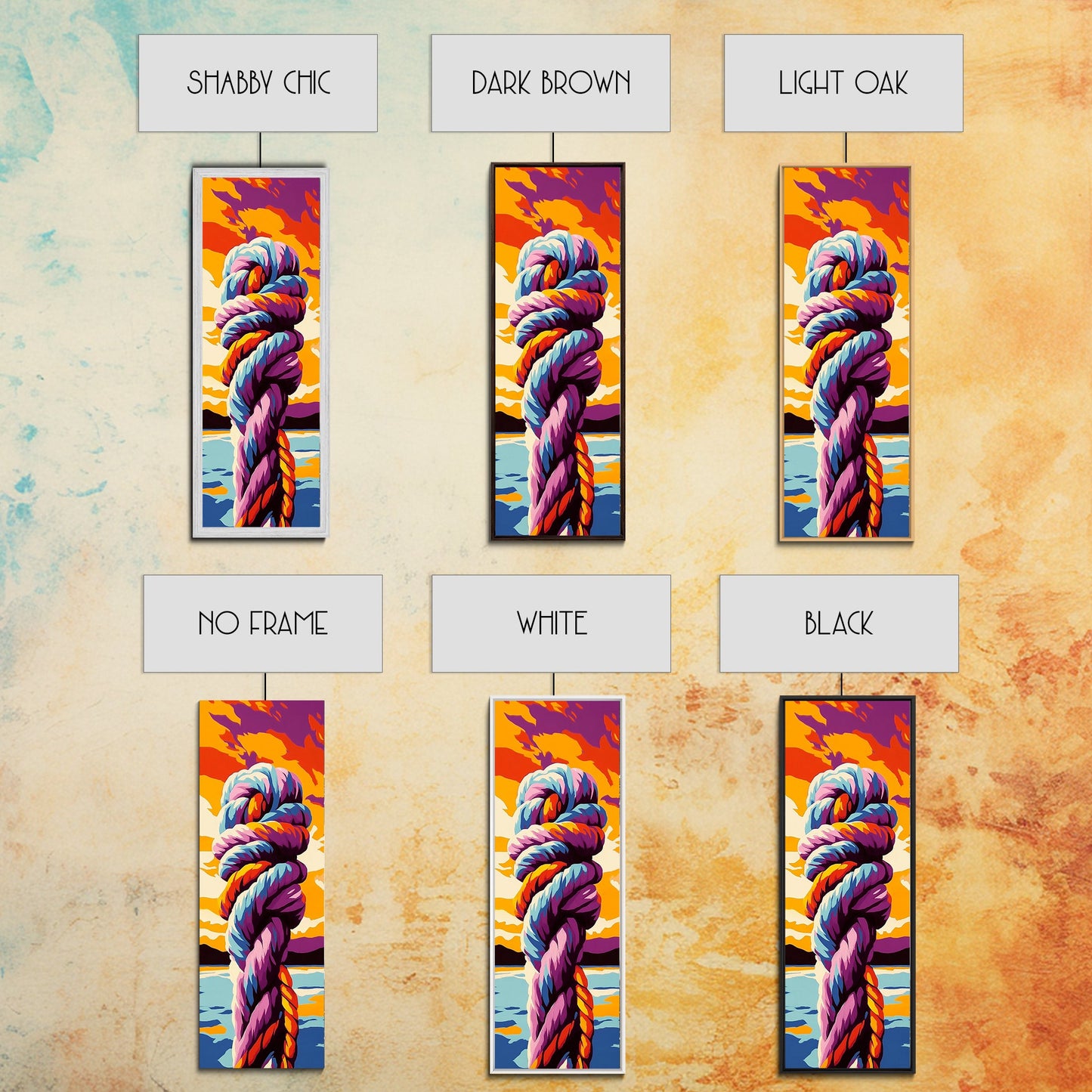 Nautical Knot at Sunset Framed Canvas Print coastal decor nautical painting ocean art coastal cowgirl wall art gift idea for her