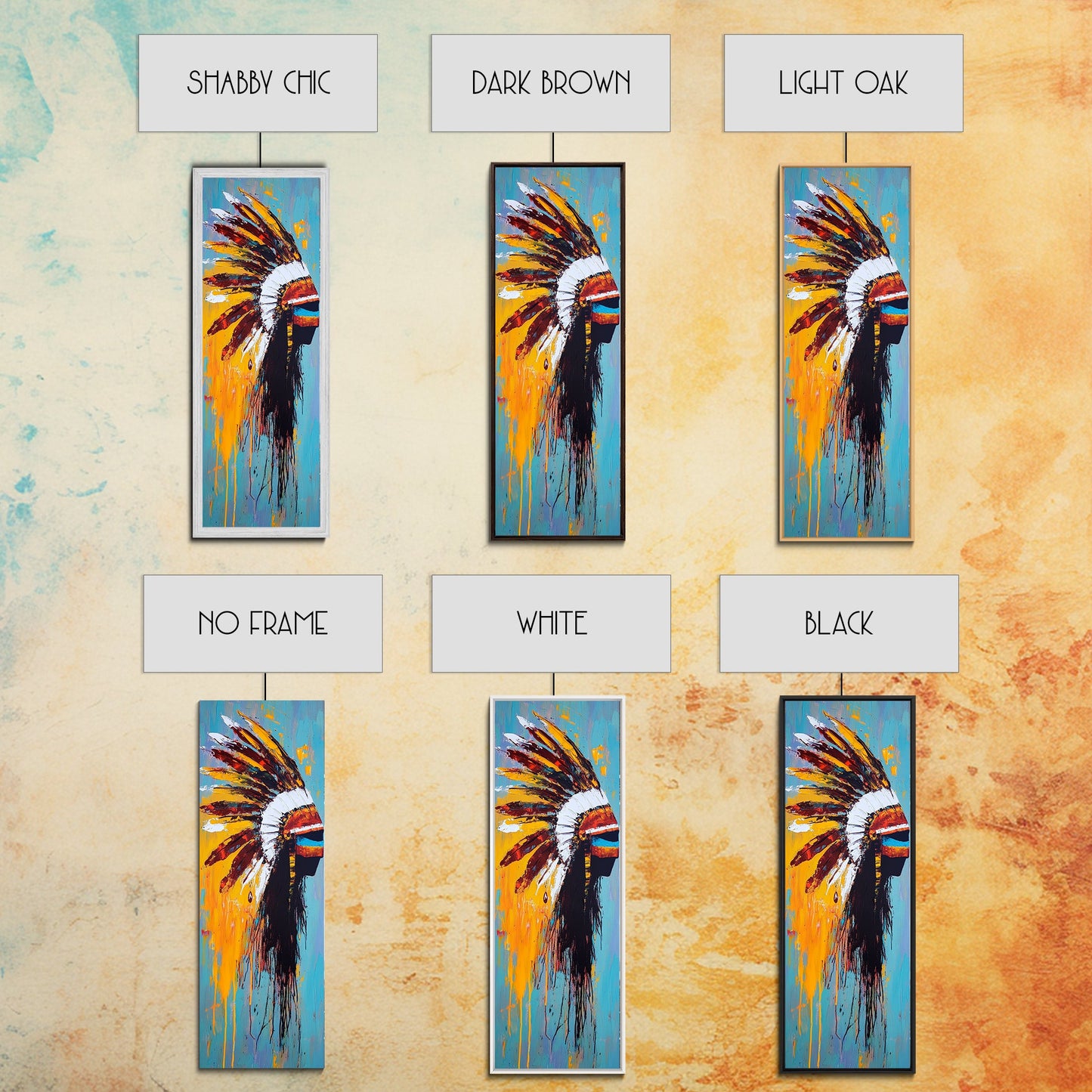 Bold Feather Headdress Canvas Print Afrocentric Wall Art Southwest Wall Art Colorful Portrait Painting Vertical Wall Art