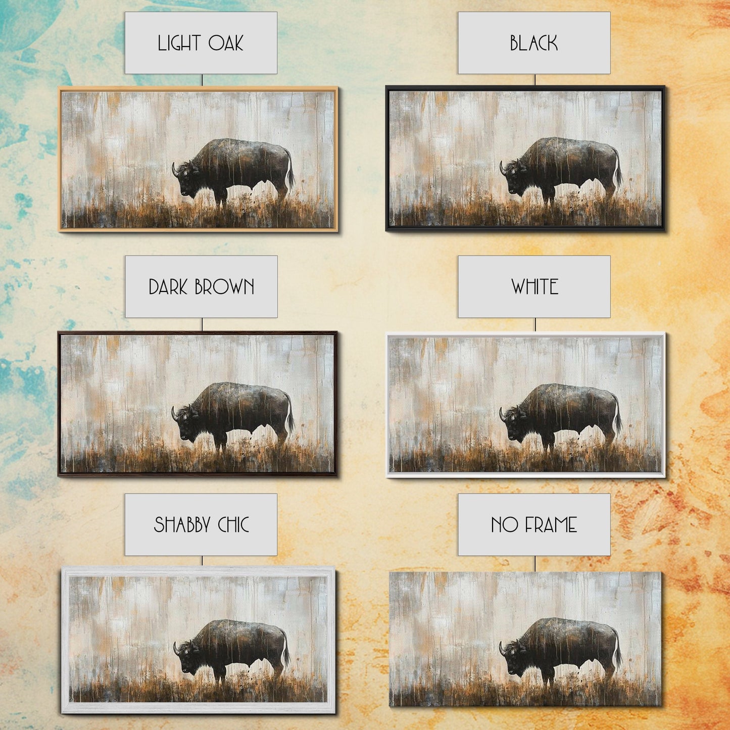 Bison Painting, Framed Canvas Print, Rustic Wall Art, Moody Art, Southwest Wall Art, Extra Wide Art, Farmhouse Art, Above Couch Art