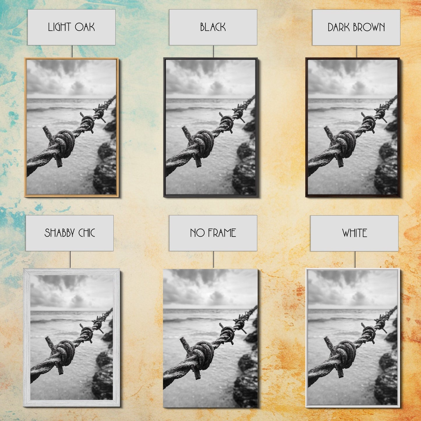 Barbed Wire, ocean view, rustic decor, coastal cowgirl wall art, wabi sabi art, moody photography, framed canvas print, minimalist art