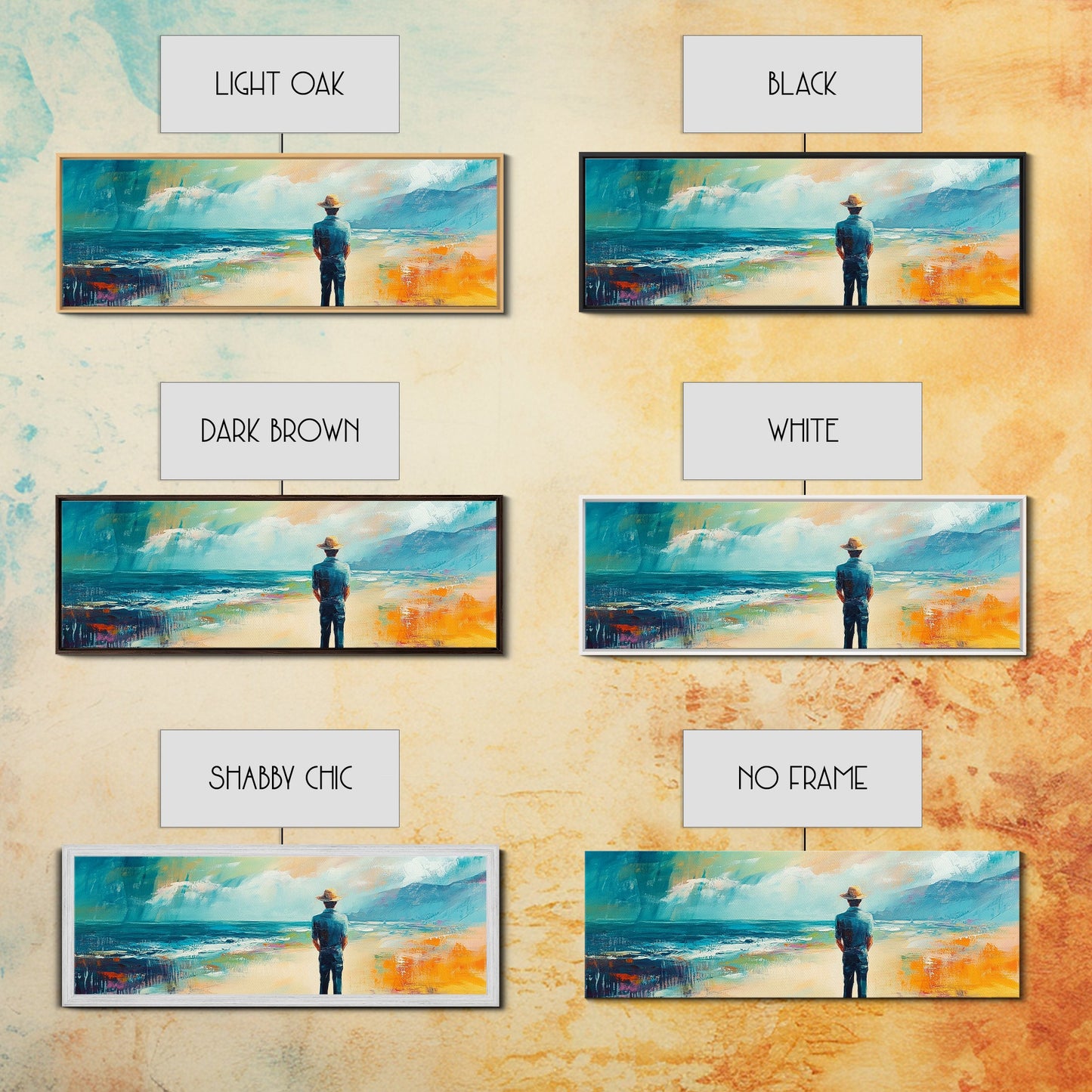 Küstenwanderer, Meeresgemälde, Seestück, Stranddeko, nautische Wandkunst, Panoramabild, Küstenlandschaftsmalerei, gerahmter Leinwanddruck
