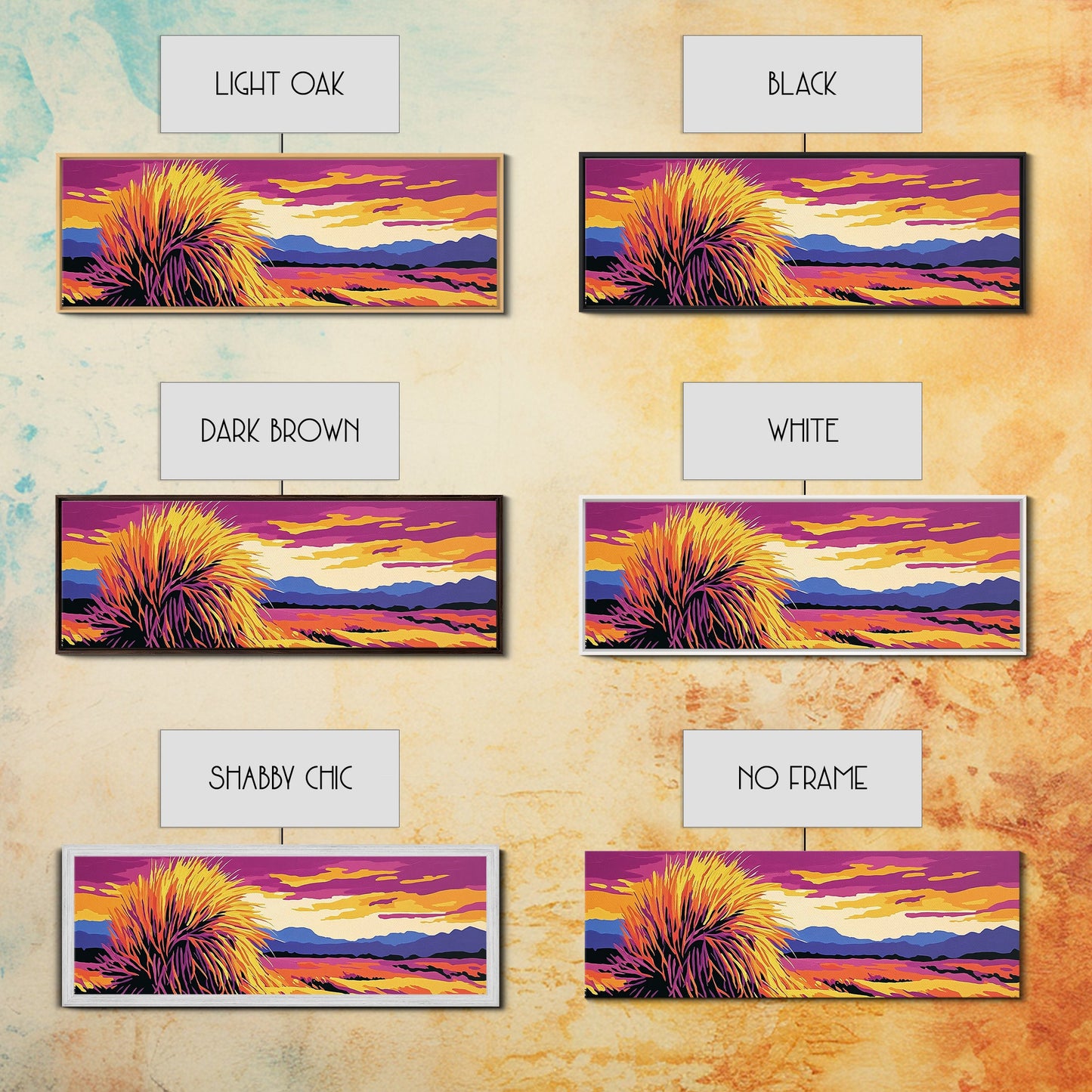 Kunst aus der Südwest-Wüste, Joshua-Tree-Kunst, Wandkunst in Pink und Orange, Sonnenuntergangsgemälde, abstrakte Kunst, gerahmter Leinwanddruck, extra breite Kunst