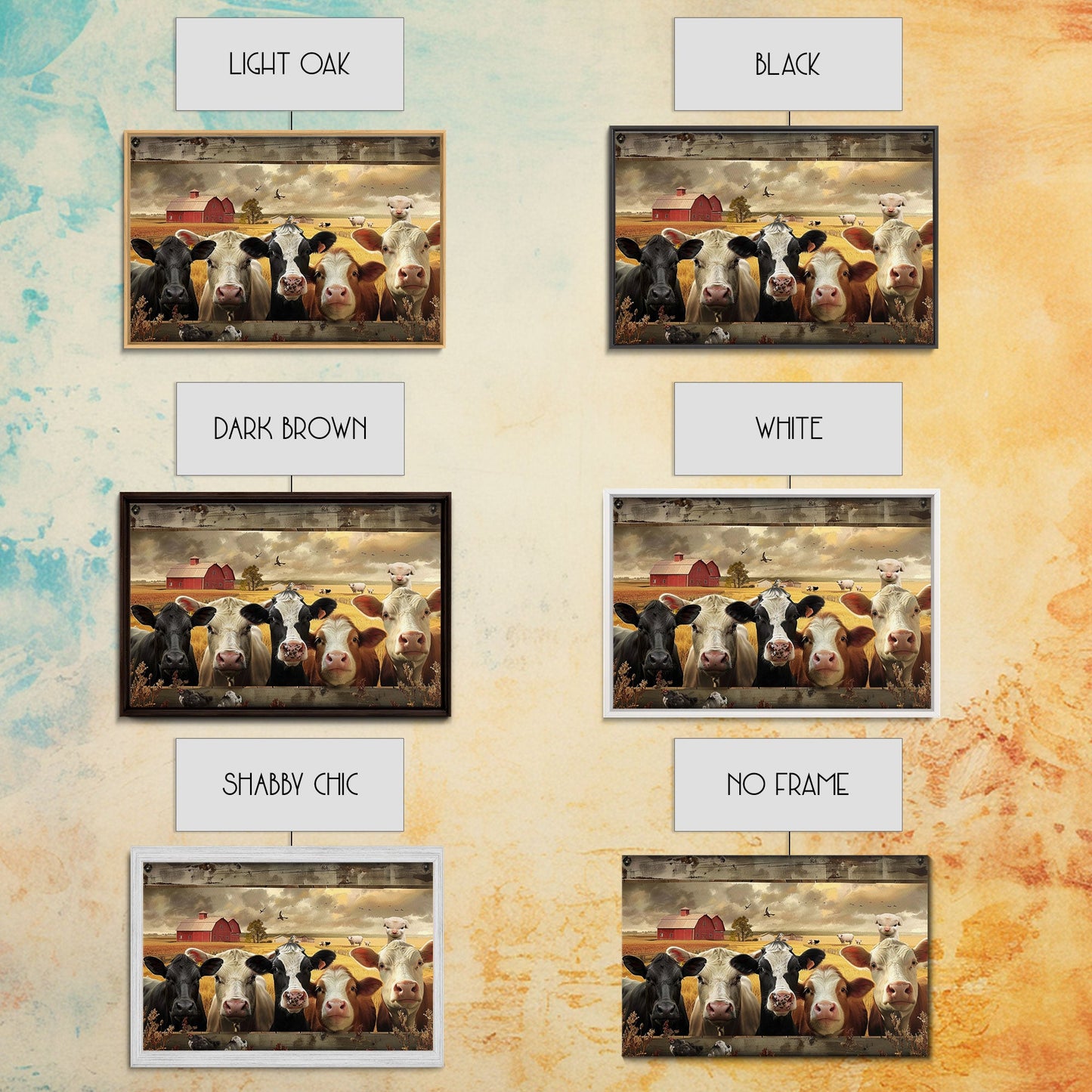 Cows and Sheep on the Farm | Framed Wall Art | Kitchen Decor | Minimalist Living Room Art | Country Art | Farmhouse Above Sofa Wall Art