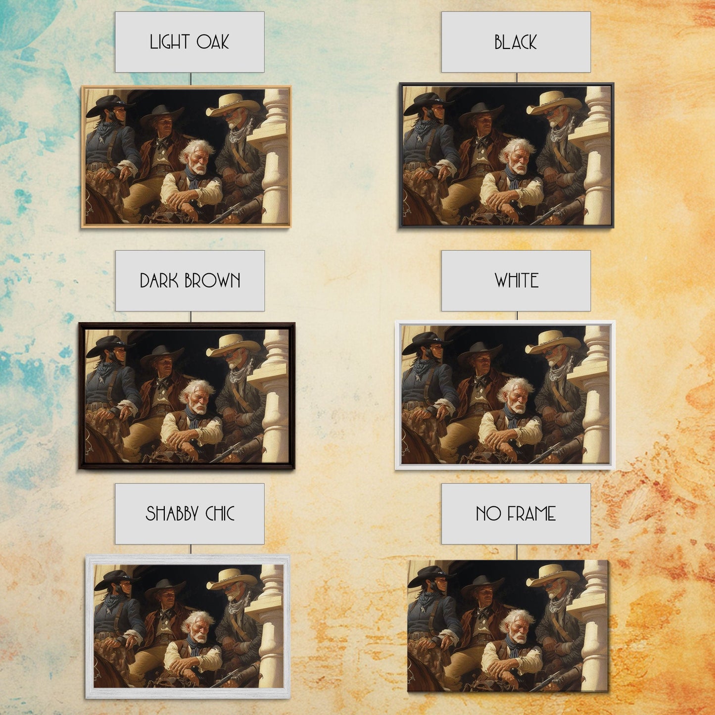 Old Timey Wild West Cowboy Oil Painting Print, Southwestern Western Room Decor, Cowboy Wall Art, Modern Eclectic Kitsch Home Decor