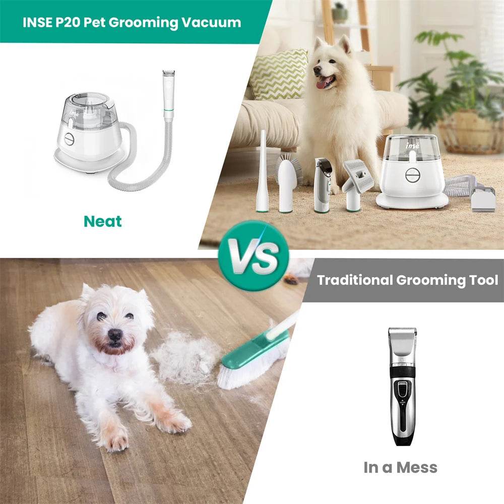 INSE P20 Pet Grooming Kit & Vacuum Suction for Hair Cleanup