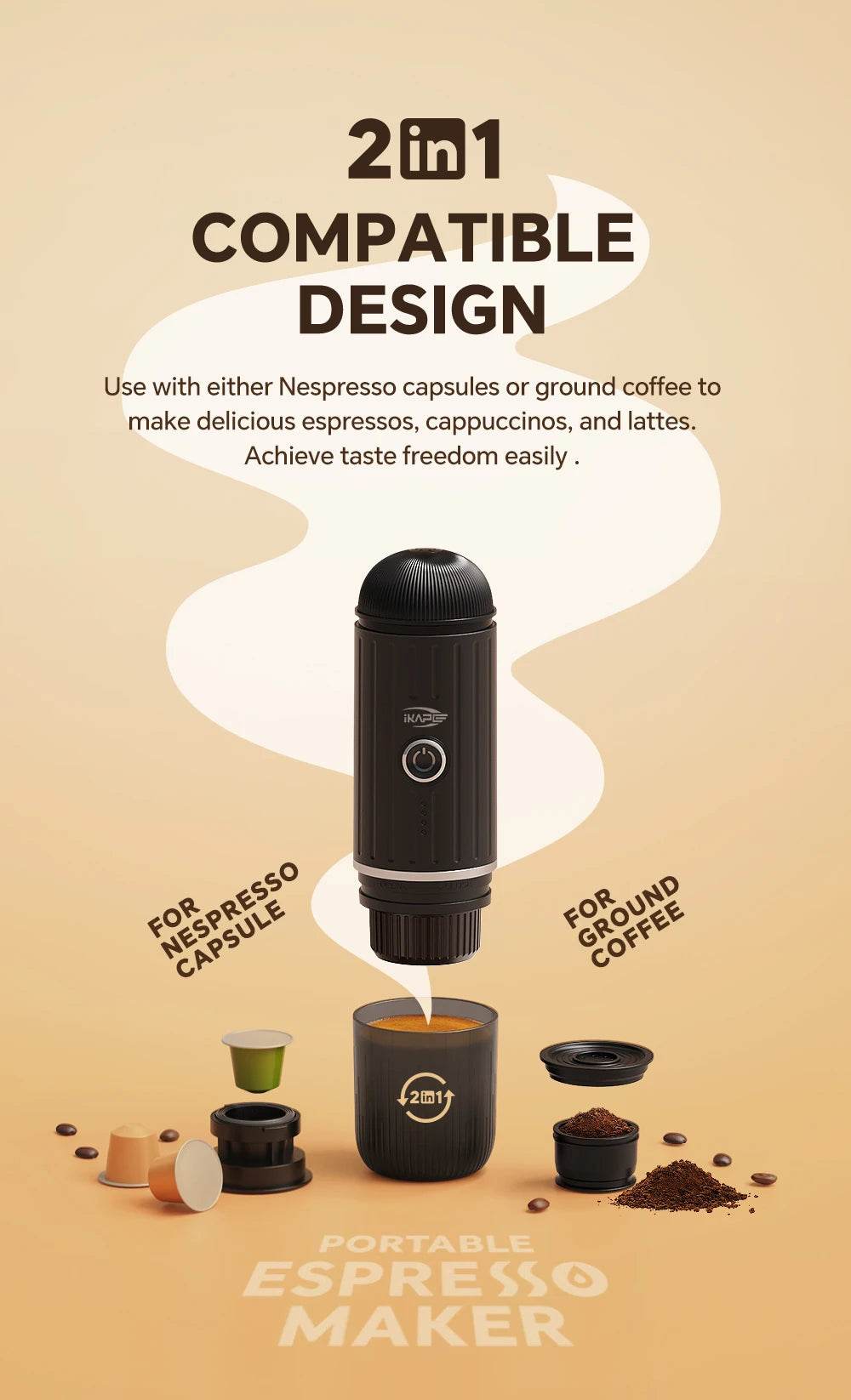 Portable Electric Espresso Maker for Hot or Cold Coffee