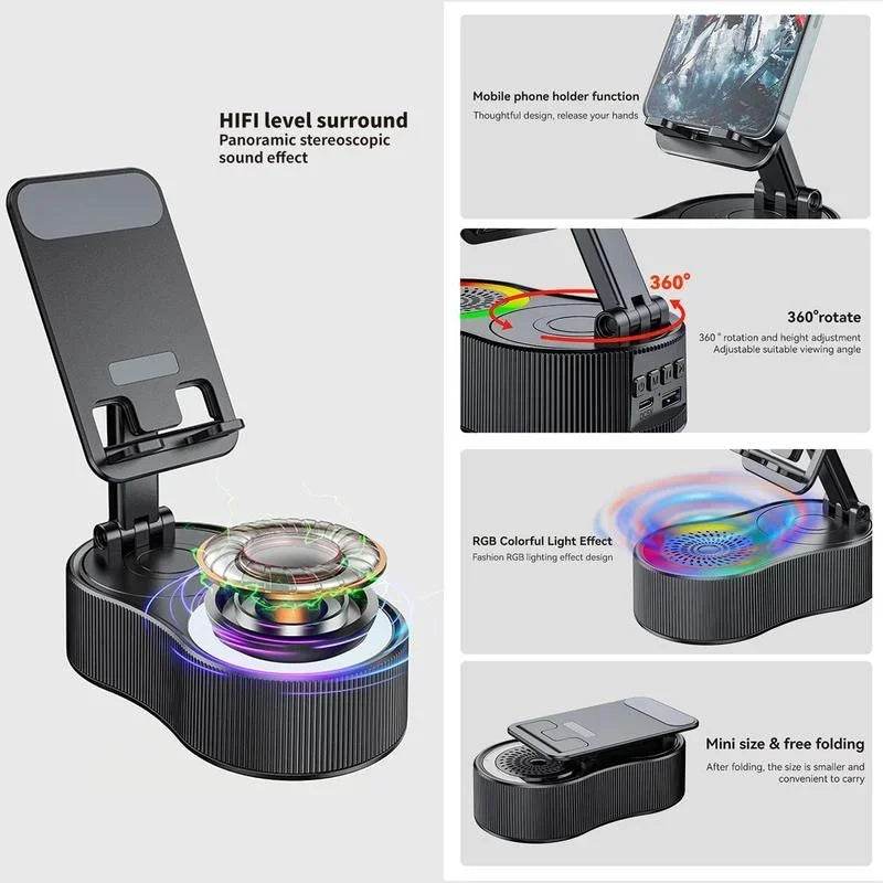 360° Rotatable Adjustable Phone Holder Wireless Speaker