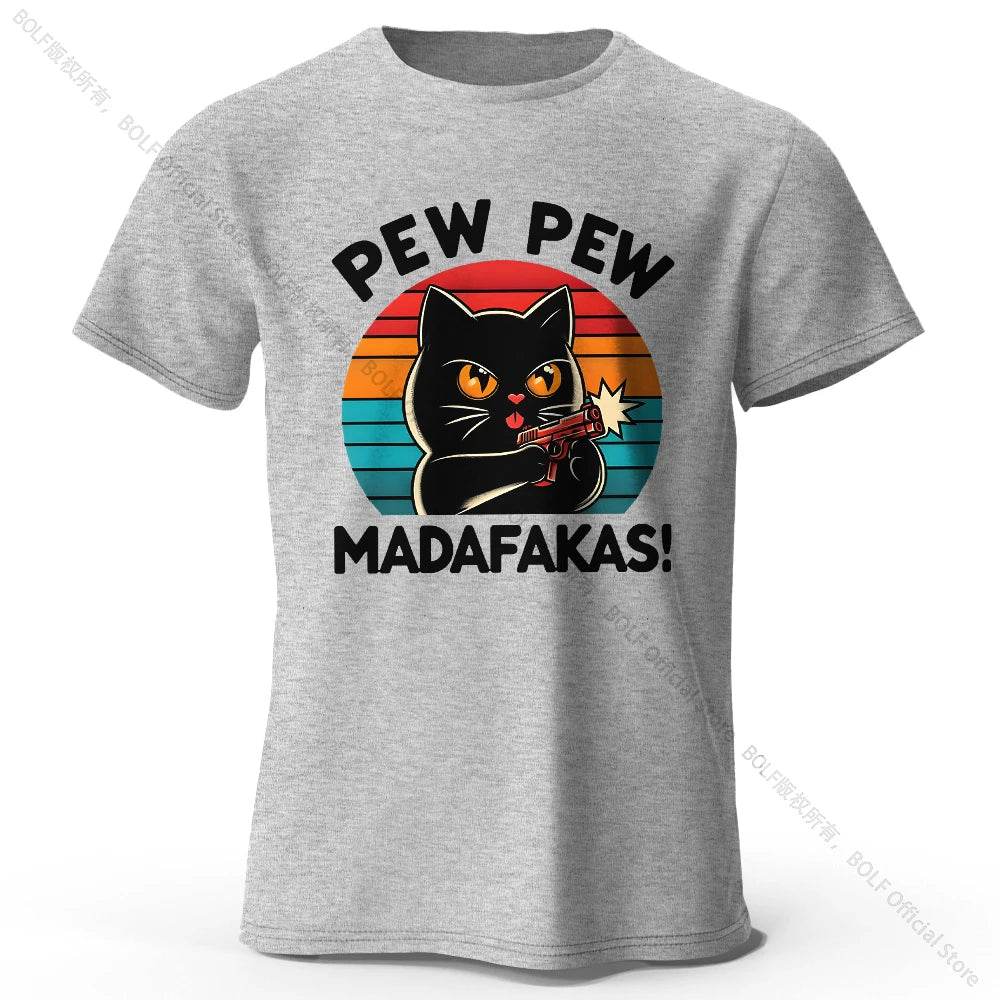 Cute Cat Doodle Print Cotton T-Shirt for All Seasons