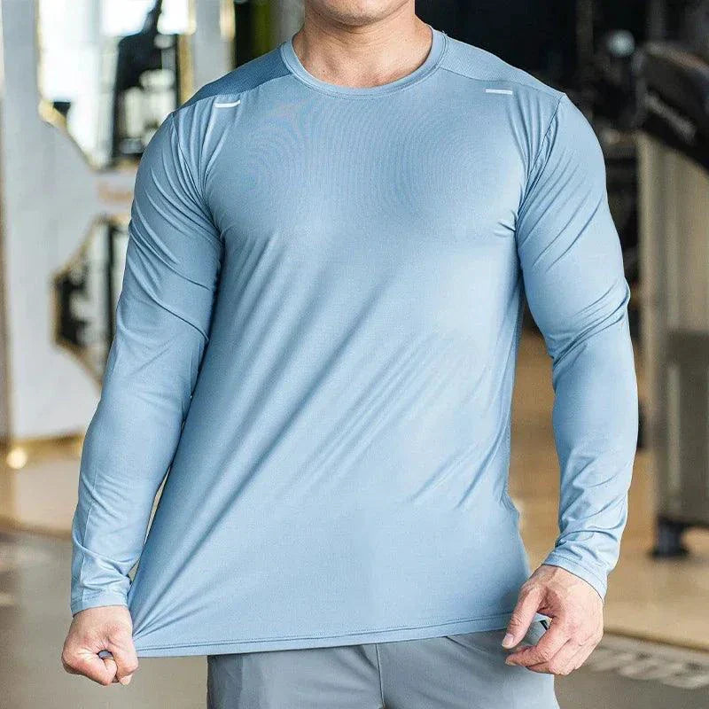 Men's Sports Fitness Long Sleeve Outdoor Badminton Quick Dry Training Shirt Casual Thin Running Top Bodybuilding Sportswear