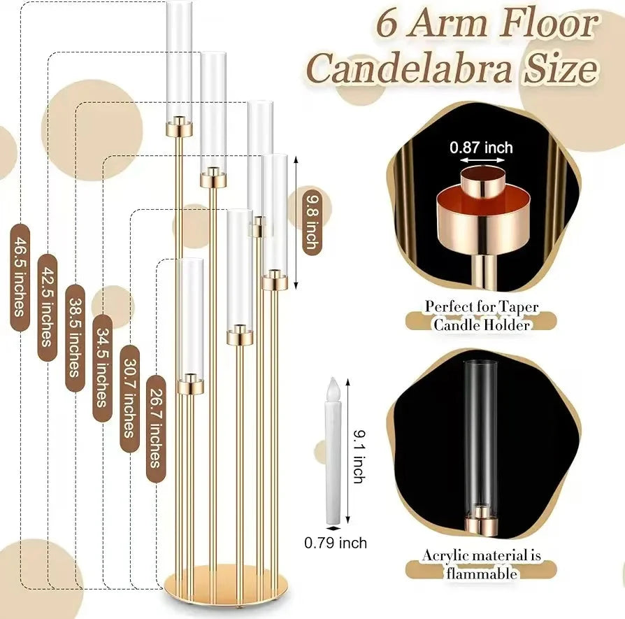 4PCS 46" Tall Metal Floor Candle Holders With LED Candles