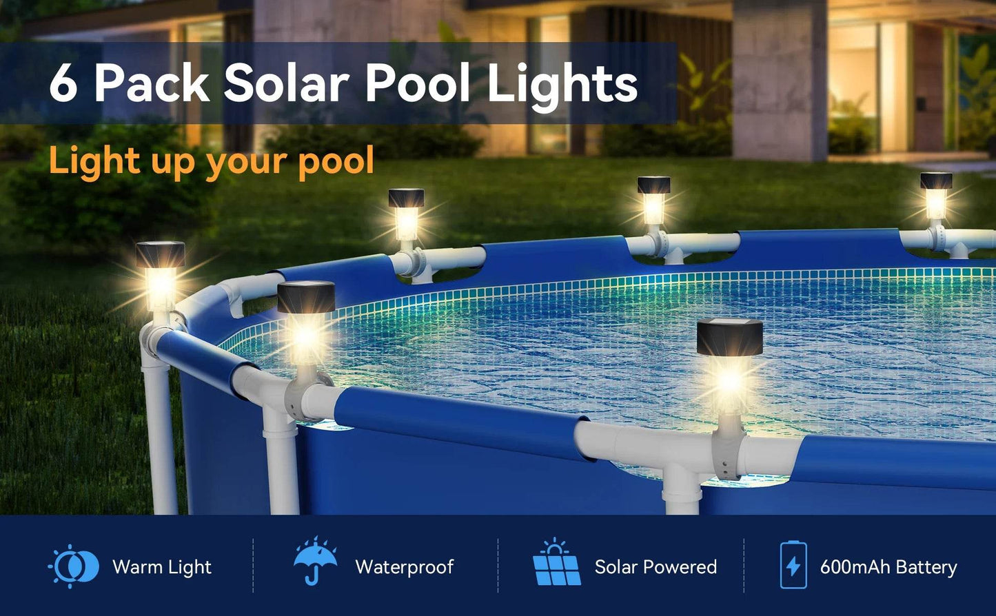 6 Packages Waterproof LED Solar Pool Light Frames Outdoor