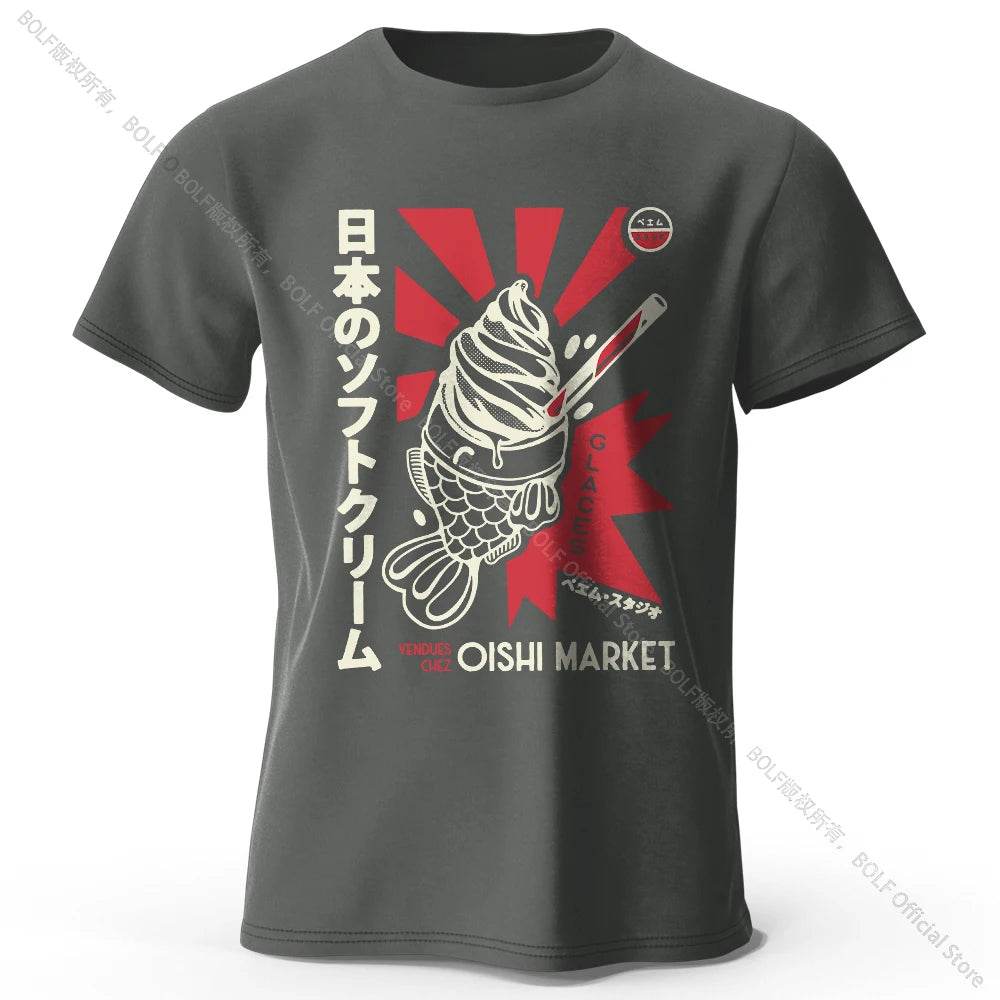 Japanese Foodie Print Cotton T-Shirt, Soft & Breathable Tee