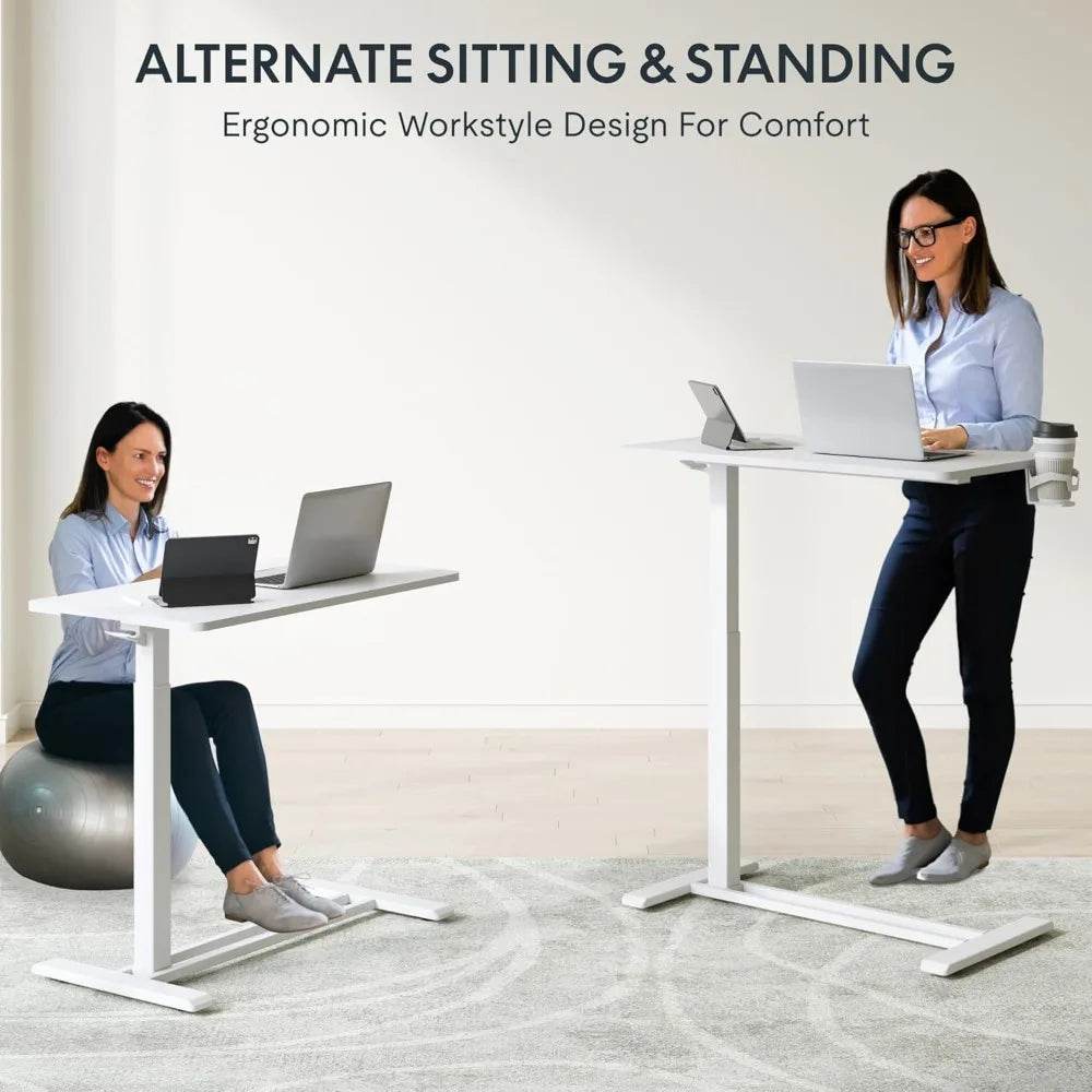 Electric Standing Desk with Drawers, Glass Adjustable Height