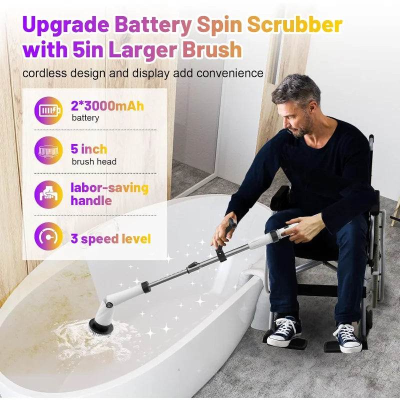 6000mAh Battery Spin Scrubber with 5inch Large Brush
