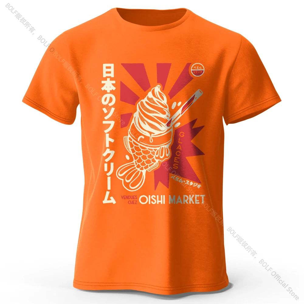 Japanese Foodie Print Cotton T-Shirt, Soft & Breathable Tee