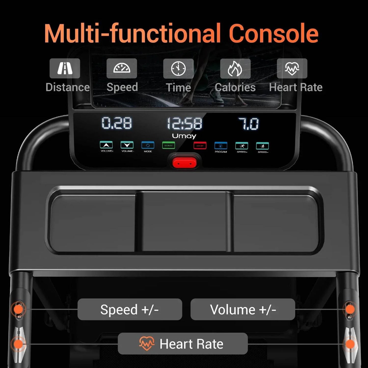 3.0HP Brushless Foldable Home Treadmill with 300LB Capacity