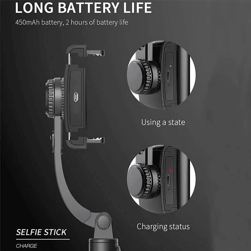 Gimbal Stabilizer Selfie Stick Black With Bluetooth Shutter