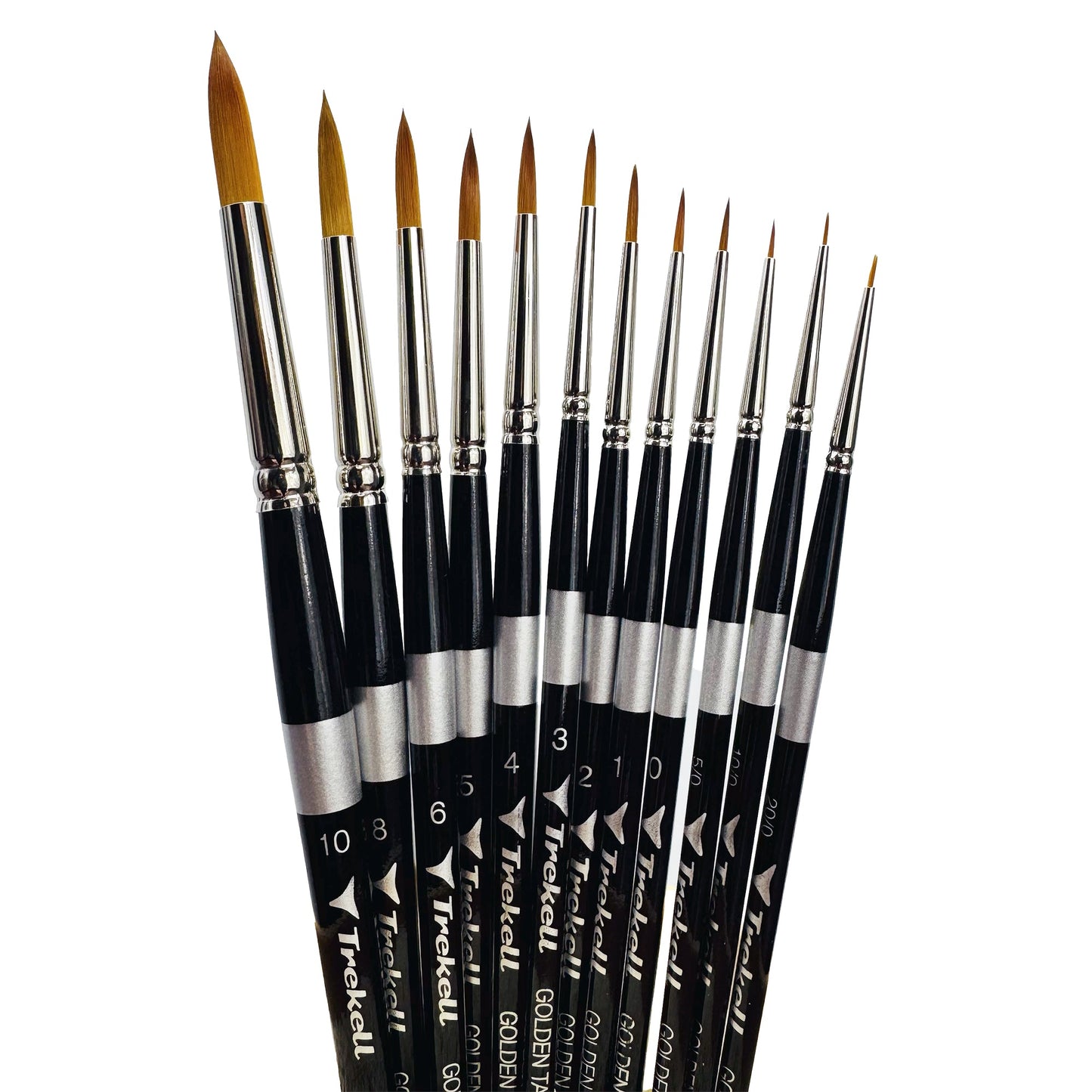 Trekell Golden Taklon Short Handle Artist Brush - Complete Brush Set - Round