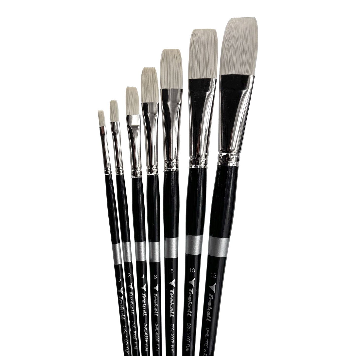 Trekell Opal Synthetic Hog Bristle Long Handle Artist Brush - Complete Brush Set - Flat
