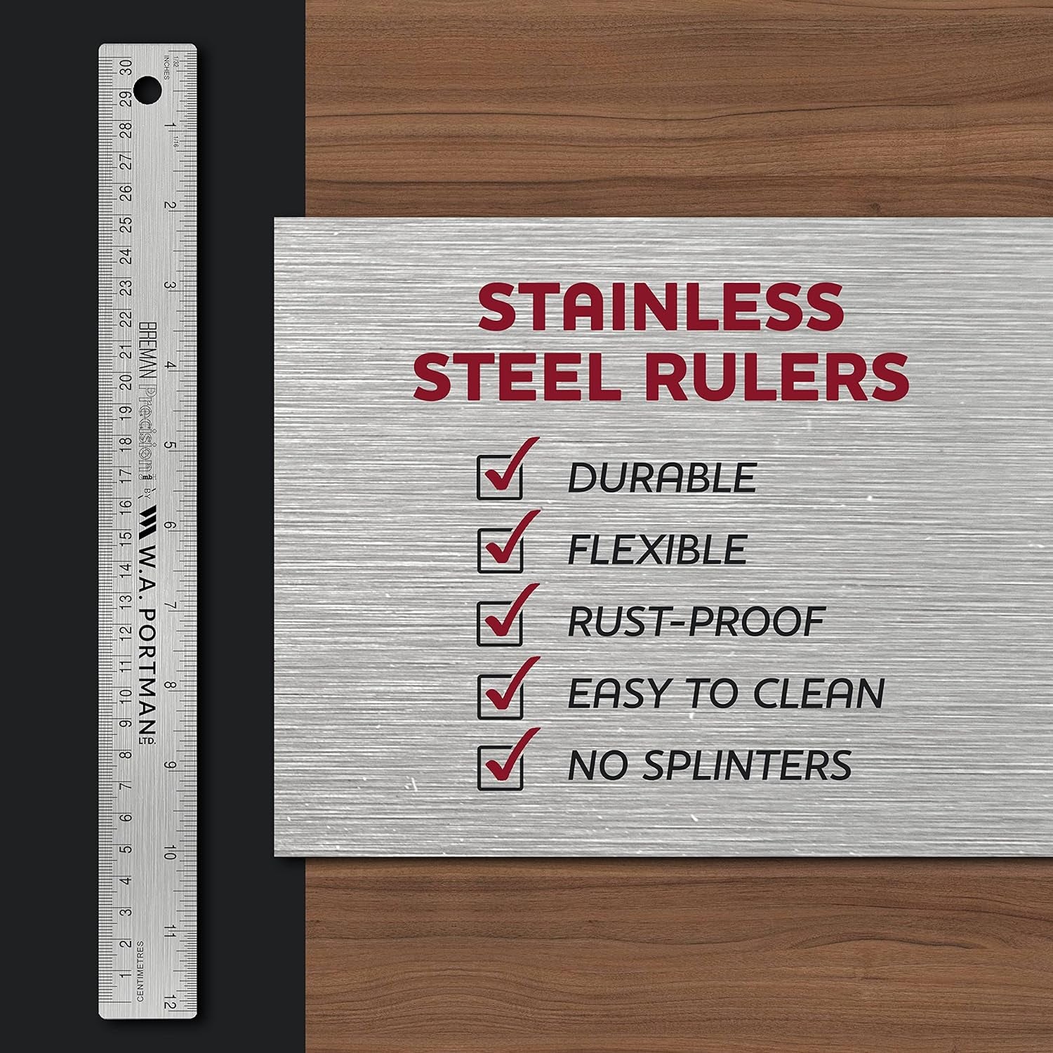 Metal Ruler 36 Inch Cork Back - Straight Edge 36 Inch Metal Ruler - Flexible & Non-Slip Stainless Steel - Imperial & Metric Graduations for Precision Measuring
