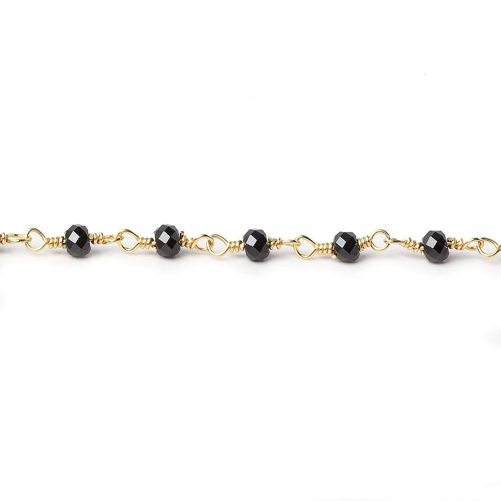Black Spinel micro-faceted rondelle Gold plated Chain by the foot 40 beads