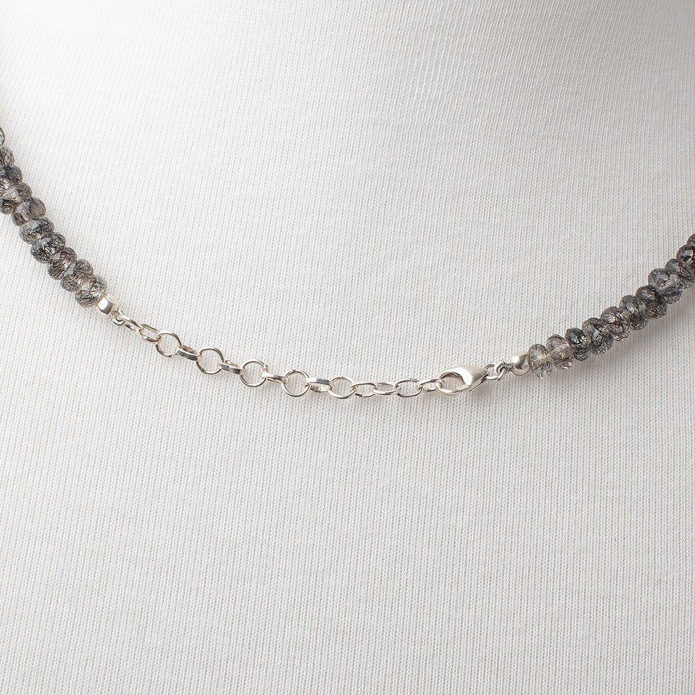 Black Tourmalinated Quartz Faceted Rondelle Necklace AAA