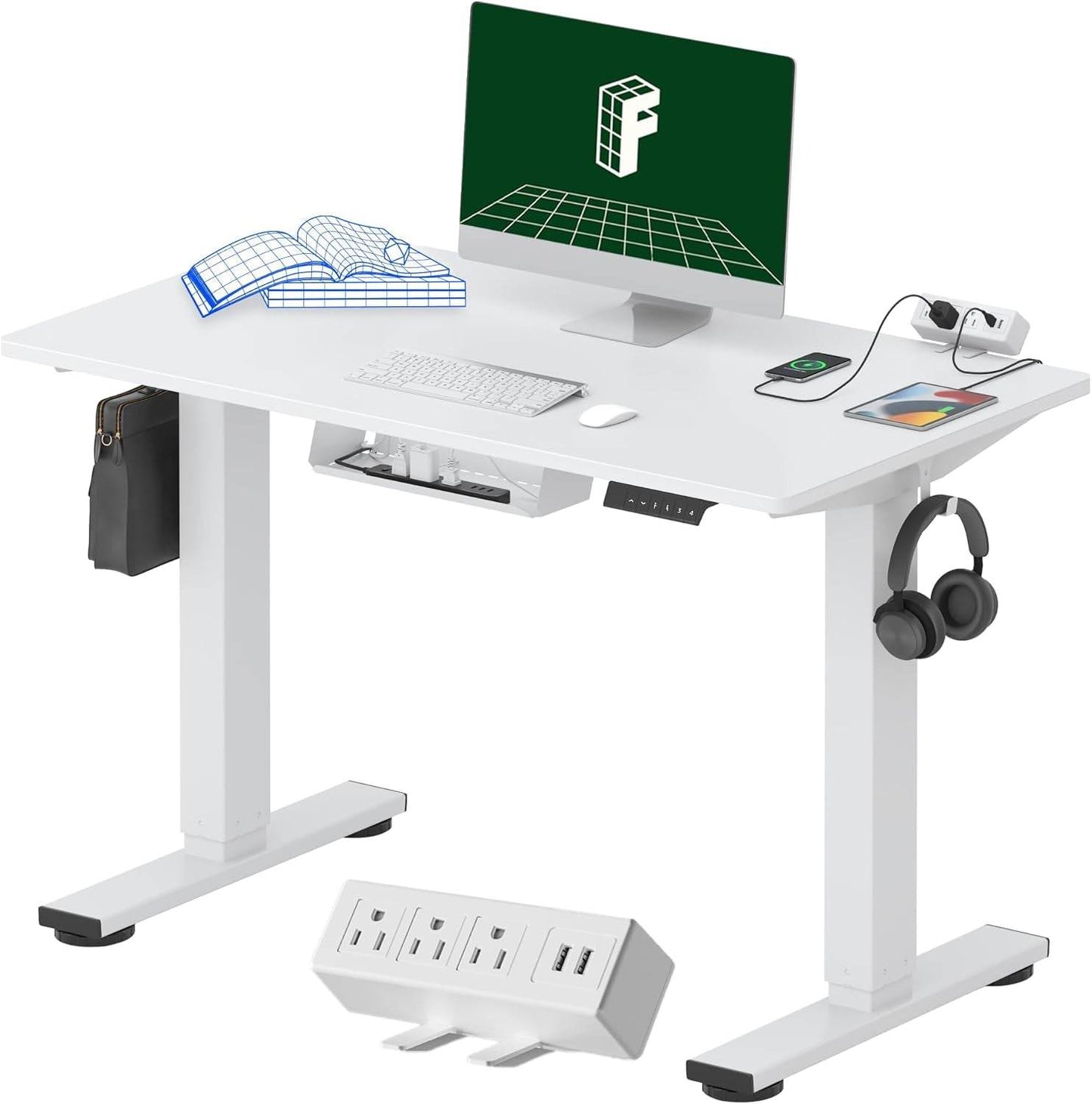 EN2 Height Adjustable Electric Standing Desk - 48"x30" with Clamp Power Strip & Cable Management (Gray Frame + Mahogany Top)