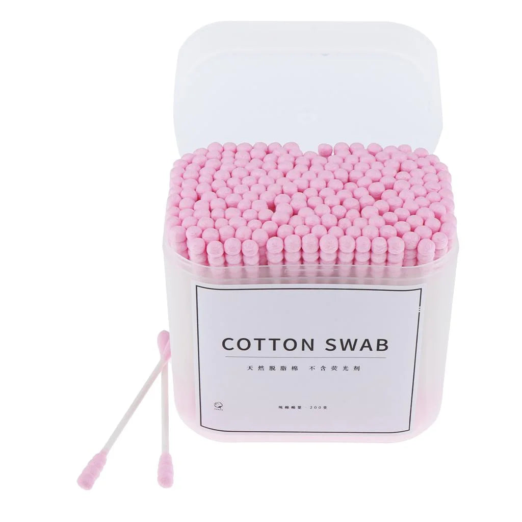Wooden Cotton Swabs, Pack of 200, Double Tip, Pink Cotton Swabs