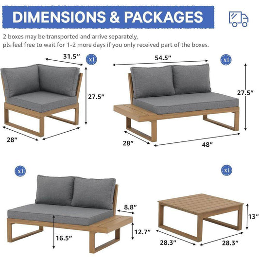 Acacia Wood L-Shaped Outdoor Sectional Sofa Set