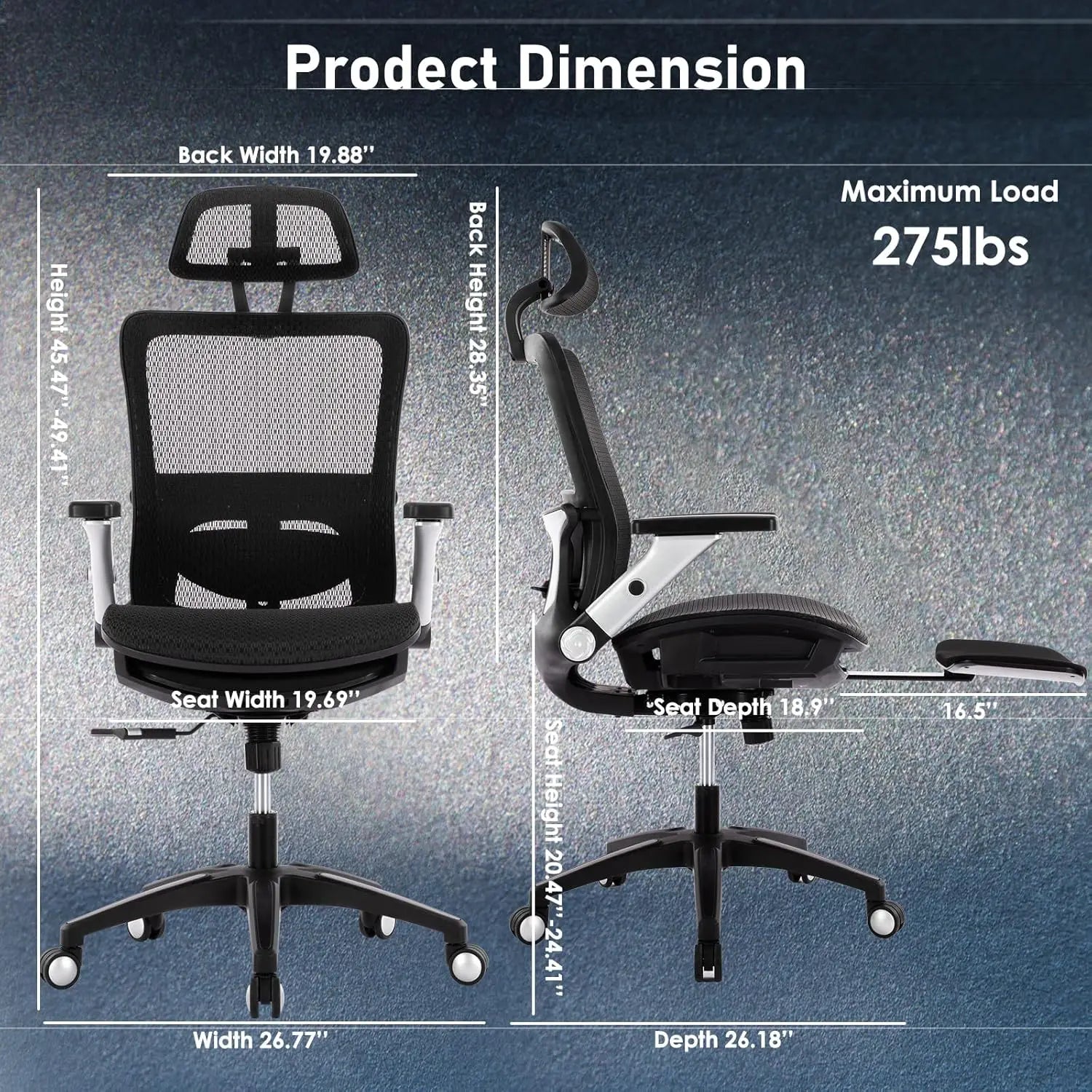 Colamy Ergonomic Mesh Office Chair with Footrest, High Back Computer Executive Desk Chair with Headrest and 4D Flip-Up