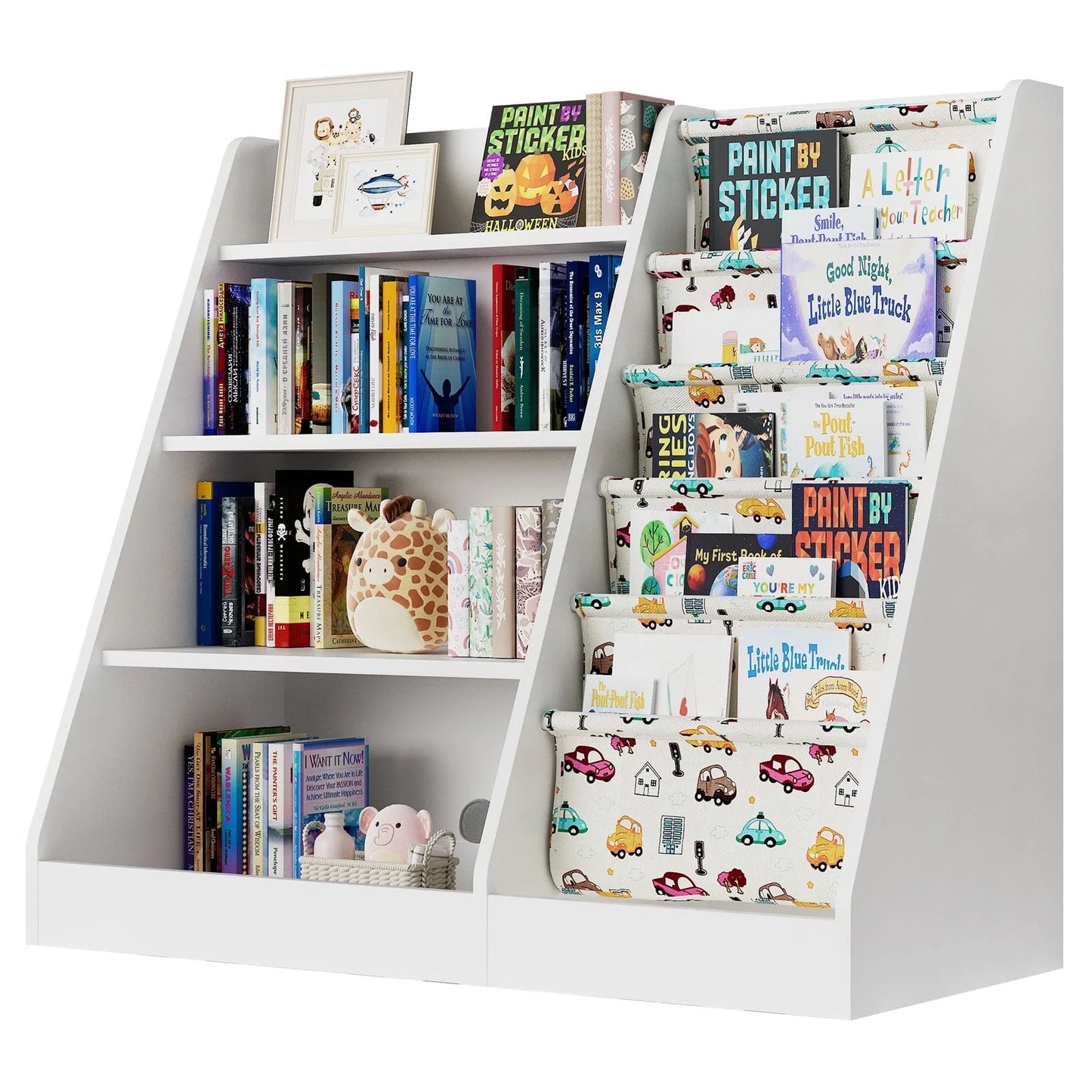 Wooden 4 Tier Sling Storage Children'S Bookshelf for Kids Room Living Room
