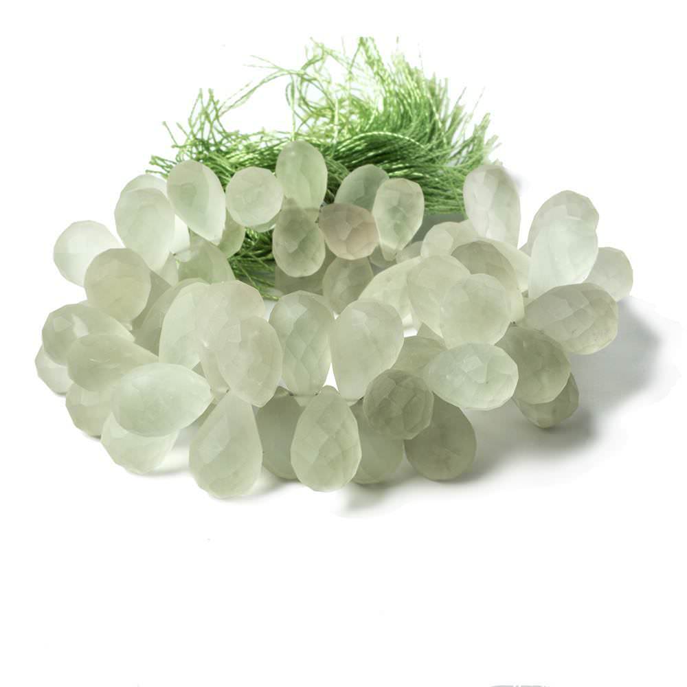 12x8-15x9mm Frosted Prasiolite Faceted Tear Drop Beads 7.5 inch 67 pieces