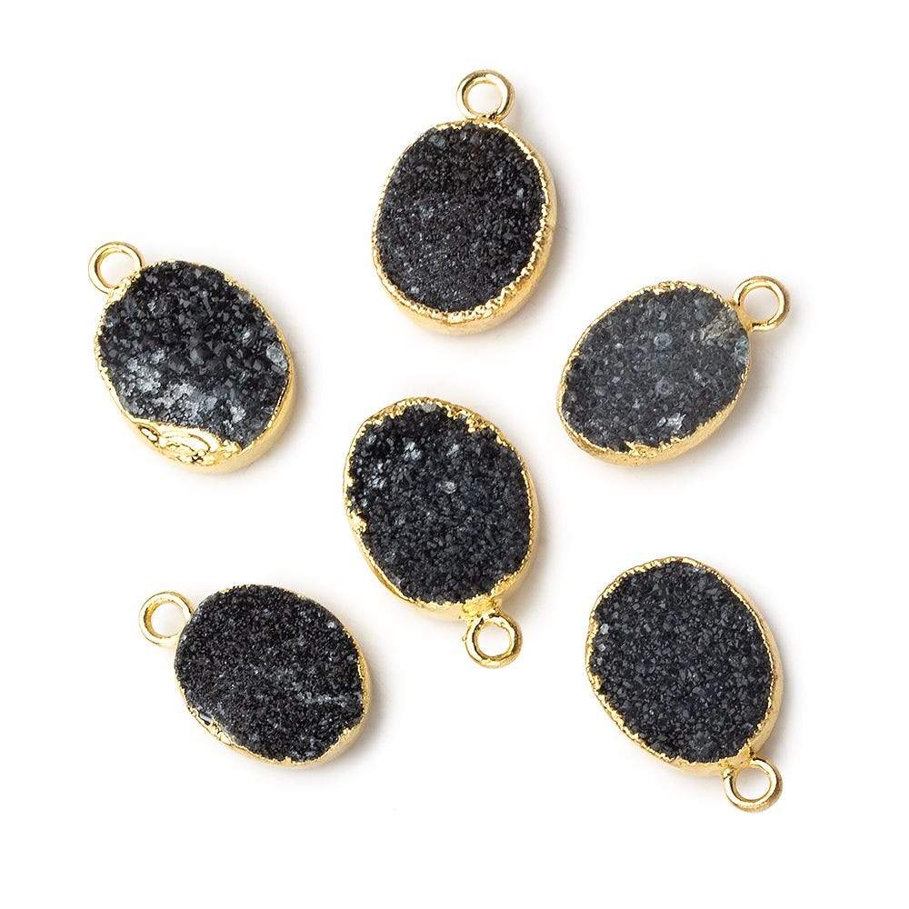 Gold Leafed Dark Grey Agate Drusy Oval Pendant 1 focal bead 11x8mm