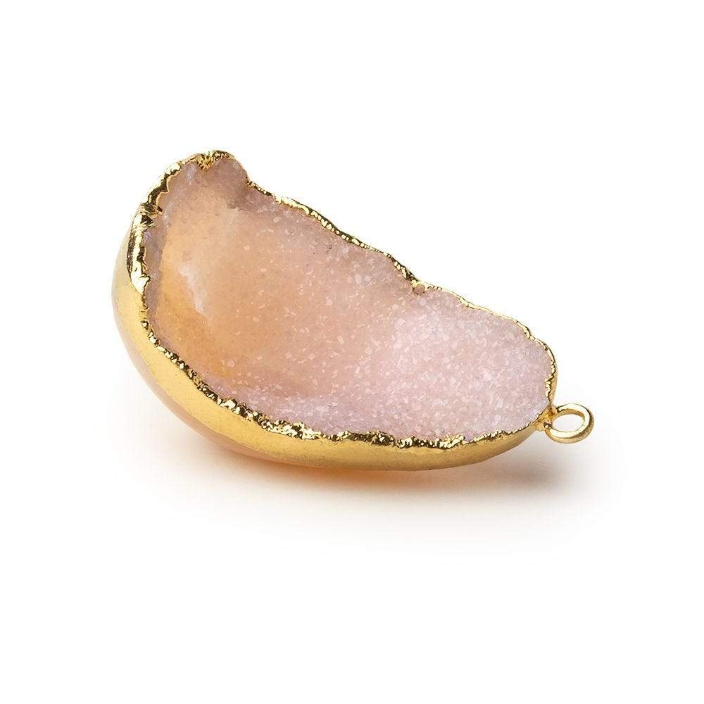 Gold Leafed Petal Pink Concave Drusy Pendant 1 focal bead 32x21x15mm A Grade