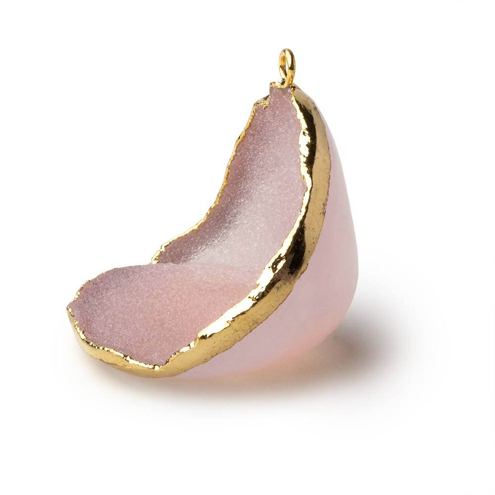 Gold Leafed Sunrise Pink Concave Drusy Pendant 1 focal bead 32x33x20mm A Grade