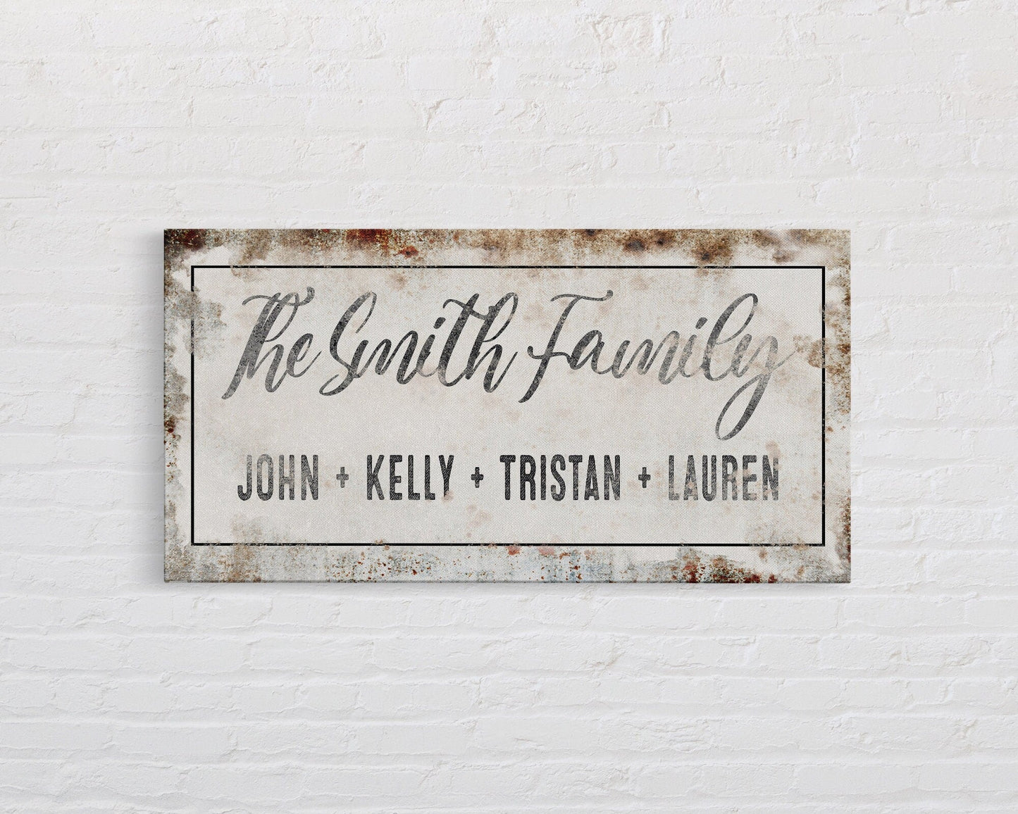 Personalized Printed Canvas Family Name Sign Last Name Rusty Sign With First Names Customized Family Distressed Wall Art