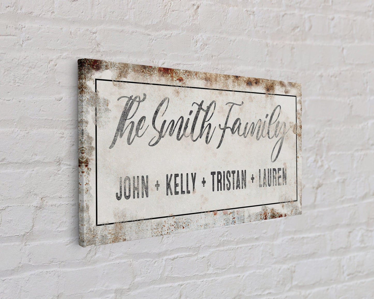 Personalized Printed Canvas Family Name Sign Last Name Rusty Sign With First Names Customized Family Distressed Wall Art