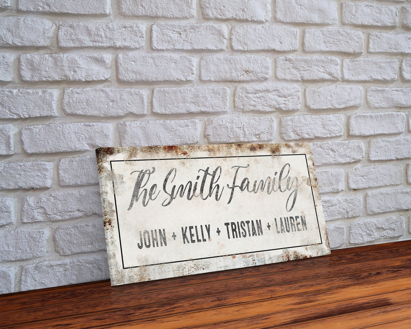 Personalized Printed Canvas Family Name Sign Last Name Rusty Sign With First Names Customized Family Distressed Wall Art
