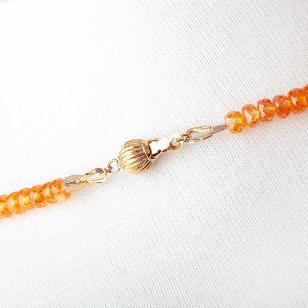 Mandarin Garnet Faceted Rondelle Necklace with a 14kt Gold Clasp AAA