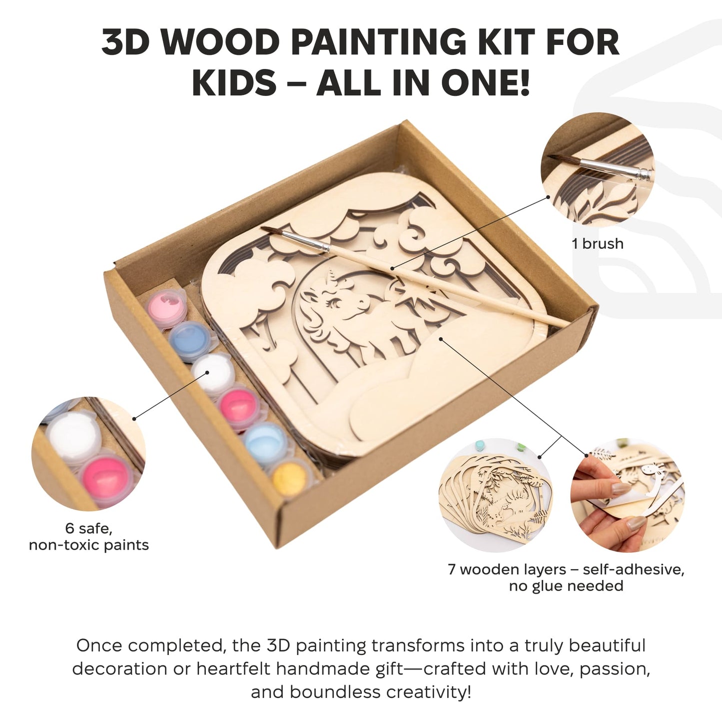 3D DIY Wood Painting Kit for Kids – Unicorn