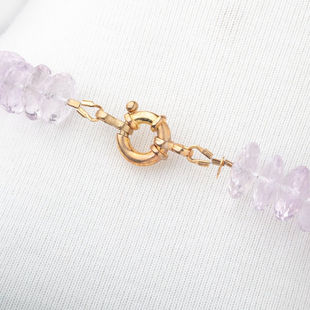 Pink Amethyst German Faceted Rondelle Necklace with a 14kt Gold Clasp AAA