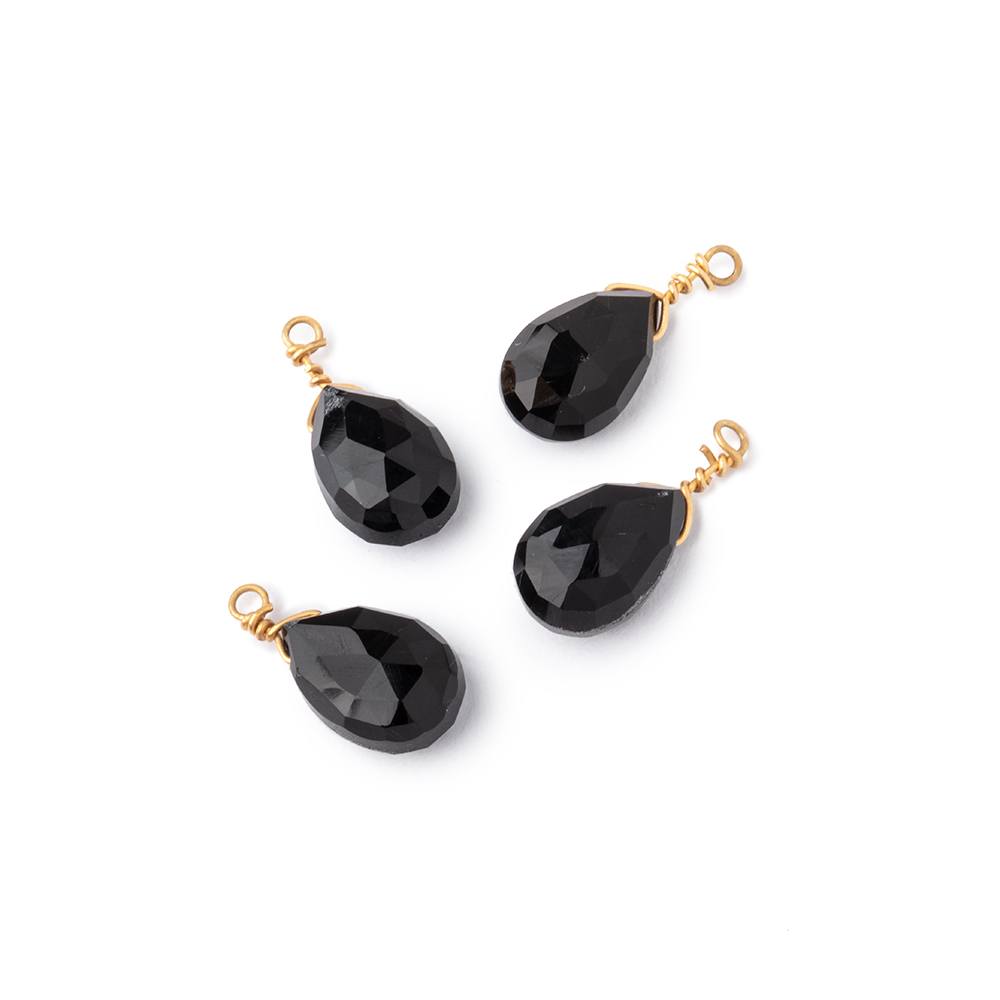 Set of 4 Vermeil Wire Wrapped 9x6mm Black Chalcedony Faceted Pear Focals