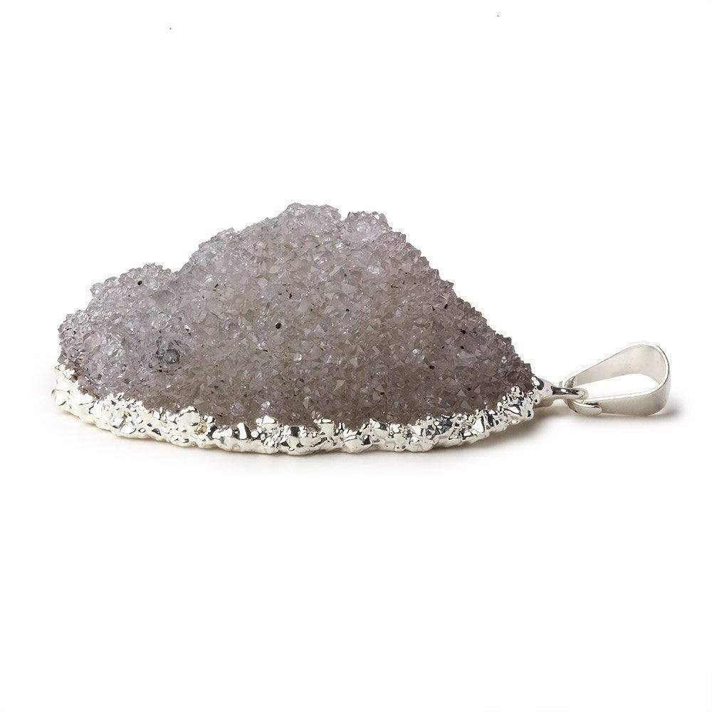 Silver Leafed Ice Grey Convex Drusy Pendant with Bail 1 focal bead 37x27x16mm A Grade