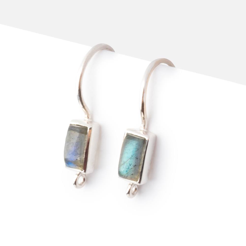 Sterling Silver Labradorite Plain Baguette Earwire Set of 2 pieces