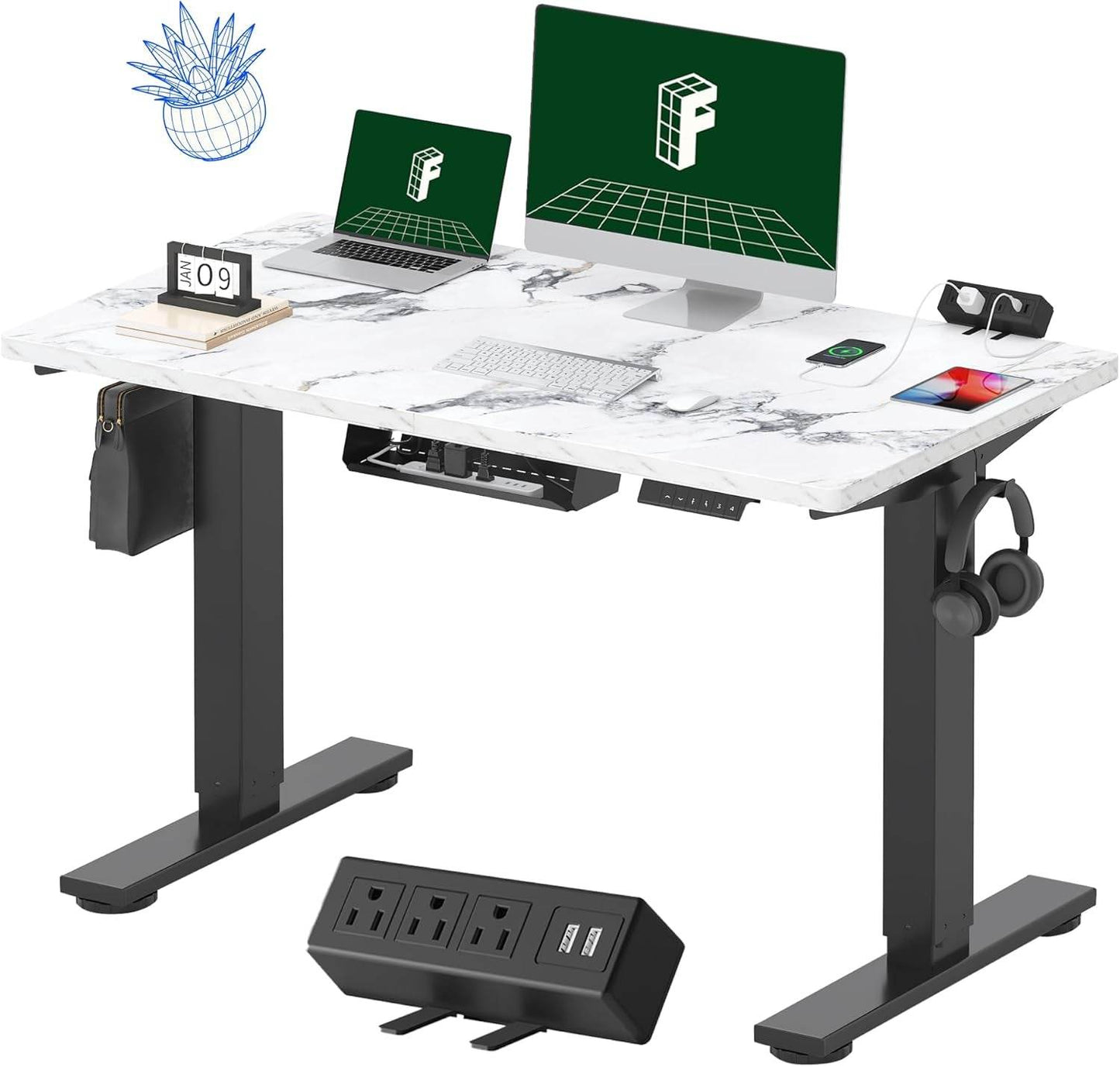 EN2 Height Adjustable Electric Standing Desk - 48"x30" with Clamp Power Strip & Cable Management (Gray Frame + Mahogany Top)