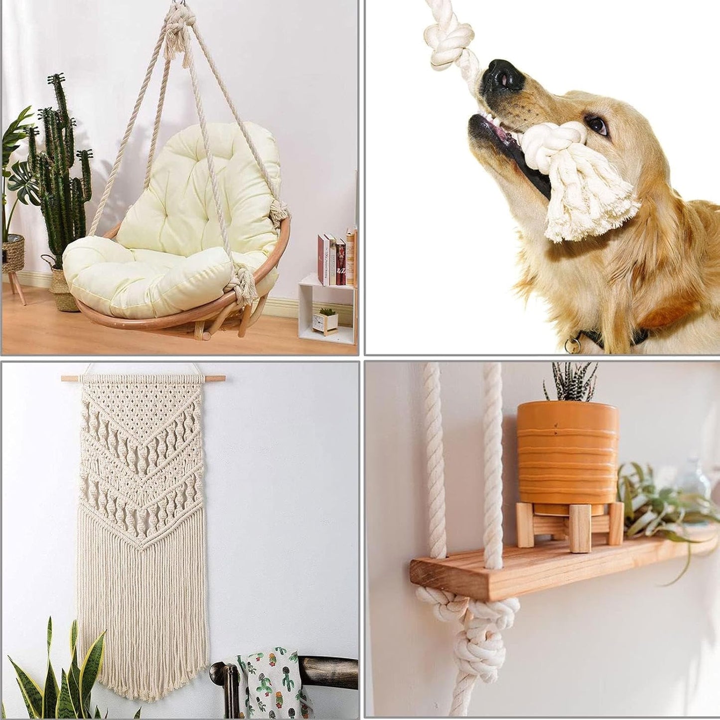 1OO% Natural Cotton Rope 1/2 Inch X 198 Feet Strong Soft Cotton Cord for DIY Crafts Gardening Hammock Home Decorating, Macrame,Projects Pet Toys,White Rope