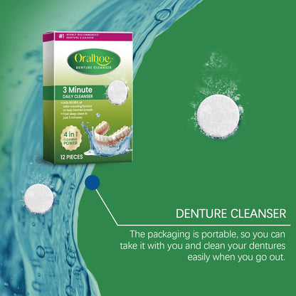 Oralhoe 12Pcs Denture Cleaning Tablets Fake Teeth Remove Stains Refreshing Oral Odor Care False Tooth Retainer Cleaner Tablets