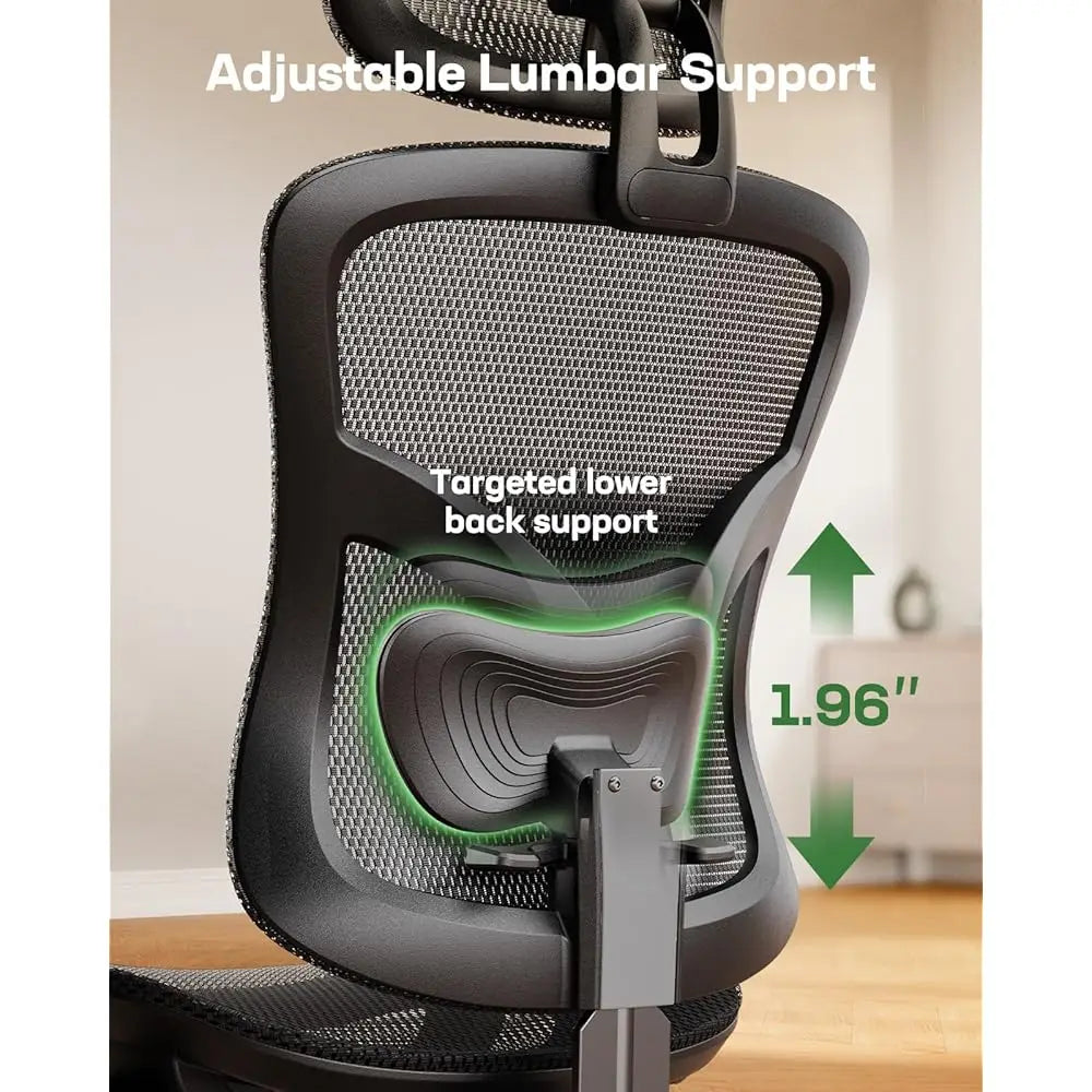 Ergonomic Mesh Office Chair: Mesh Computer Desk Chair with Adjustable Lumbar Support, 2D Headrest & up and down Armrest,