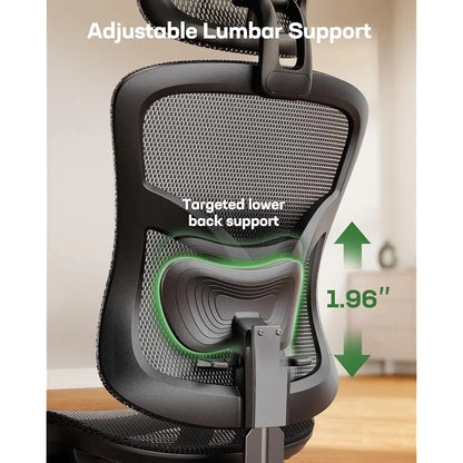 Ergonomic Mesh Office Chair: Mesh Computer Desk Chair with Adjustable Lumbar Support, 2D Headrest & up and down Armrest,